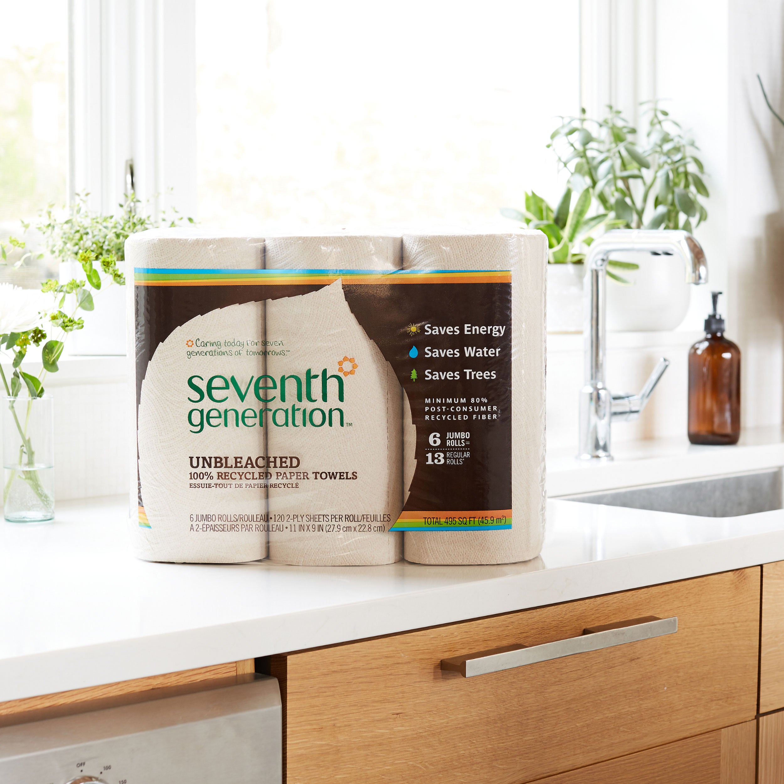 Plant-Powered 100% Recycled Paper Towels Unbleached