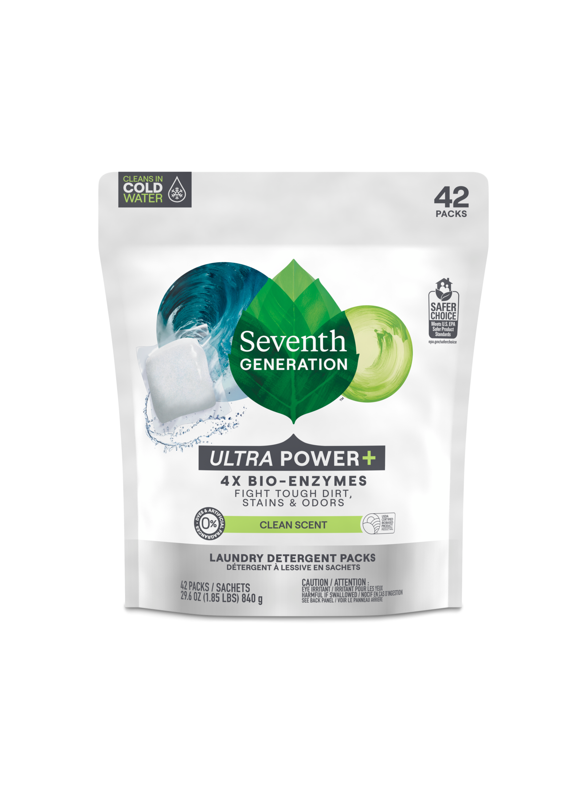 Plant-Powered Power+™ Laundry Detergent Packs with Clean Scent