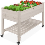 Mobile Raised Garden Bed Elevated Planter w/ Wheels Shelf - 48x24x32in