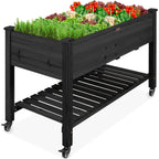 Mobile Raised Garden Bed Elevated Planter w/ Wheels Shelf - 48x24x32in