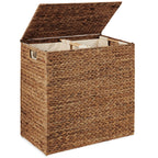 Large Water Hyacinth Double Laundry Hamper Basket w/ 2 Liner Bags