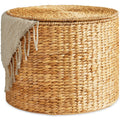 Large Round Storage Ottoman W/ Lid Handwoven Water Hyacinth Footstool