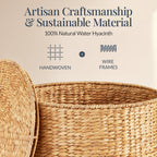 Large Round Storage Ottoman W/ Lid Handwoven Water Hyacinth Footstool