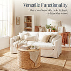 Large Round Storage Ottoman W/ Lid Handwoven Water Hyacinth Footstool