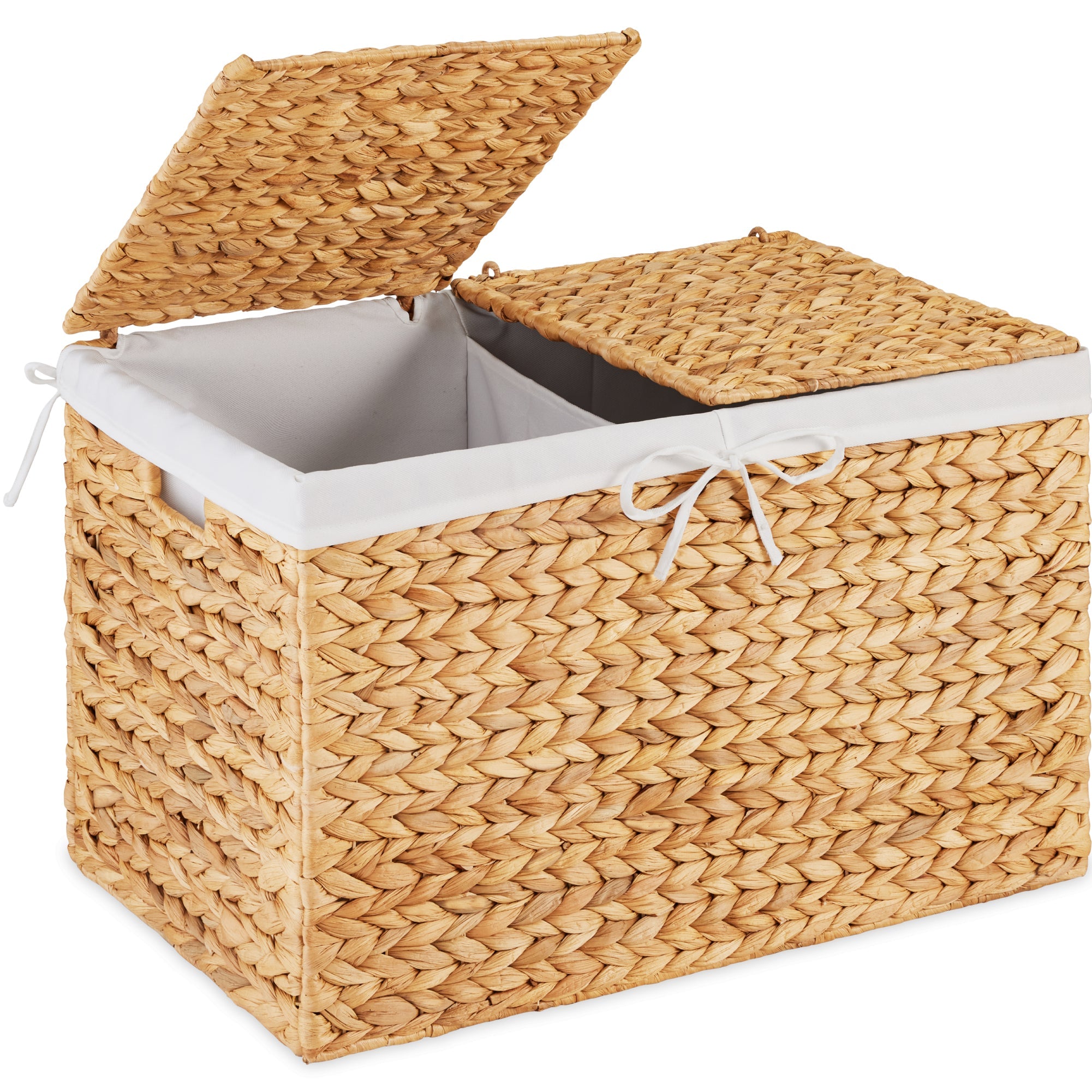 Large Storage Basket w/ Separate Lid Washable Sectioned Liner Bag