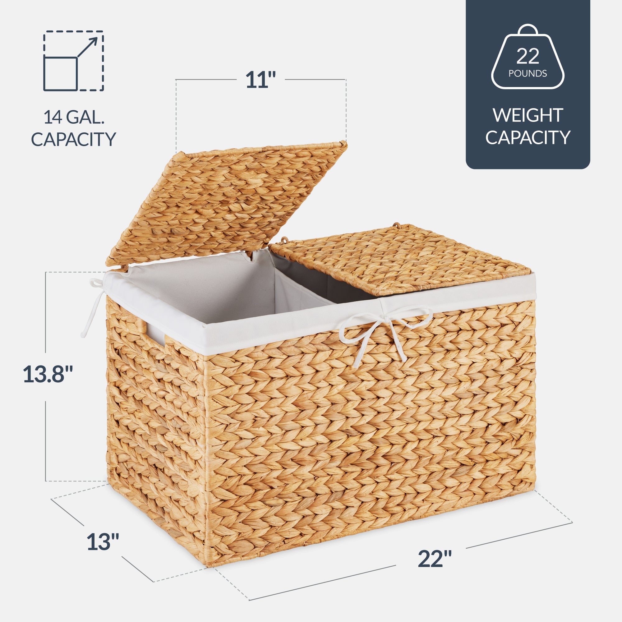 Large Storage Basket w/ Separate Lid Washable Sectioned Liner Bag