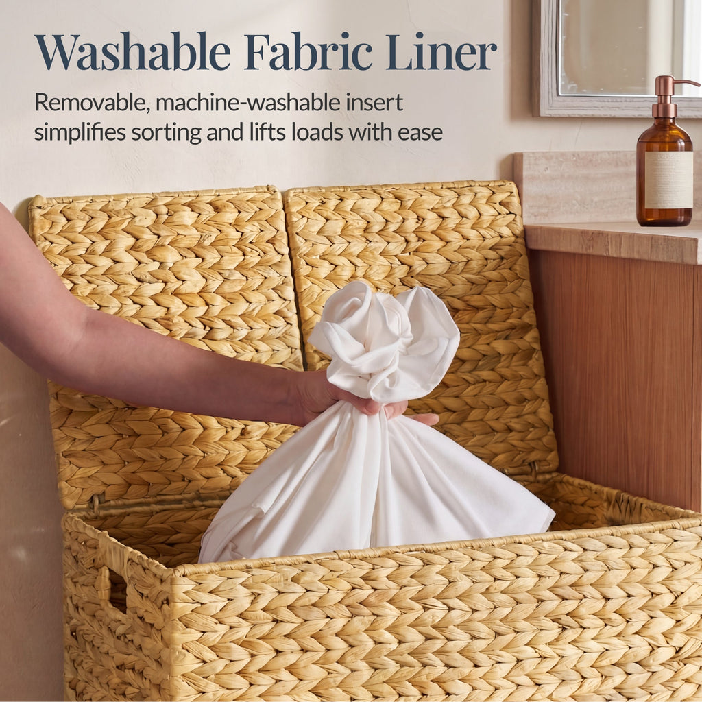 Large Storage Basket w/ Separate Lid Washable Sectioned Liner Bag
