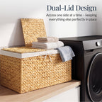 Large Storage Basket w/ Separate Lid Washable Sectioned Liner Bag