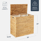 Large Water Hyacinth Double Laundry Hamper Basket w/ 2 Liner Bags
