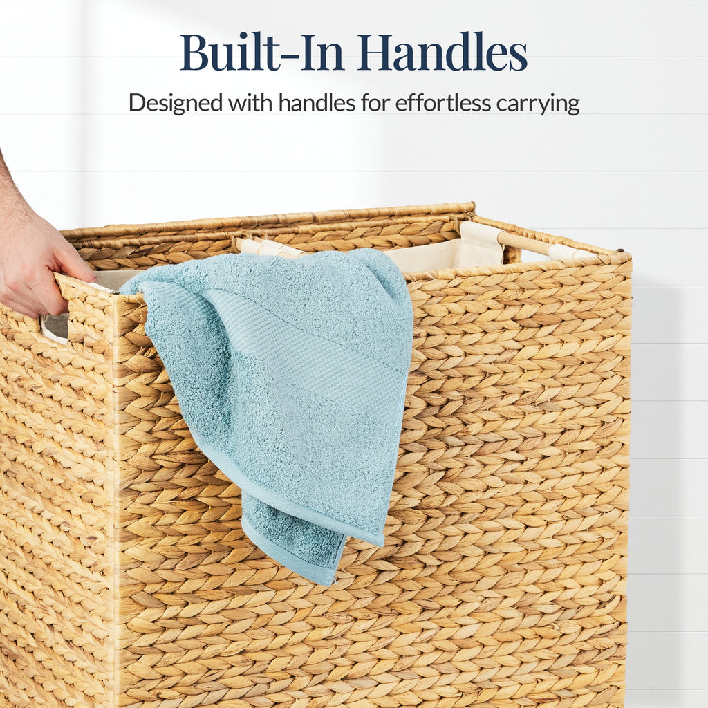Large Water Hyacinth Double Laundry Hamper Basket w/ 2 Liner Bags