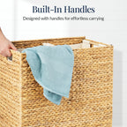 Large Water Hyacinth Double Laundry Hamper Basket w/ 2 Liner Bags