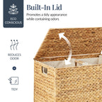 Large Water Hyacinth Double Laundry Hamper Basket w/ 2 Liner Bags