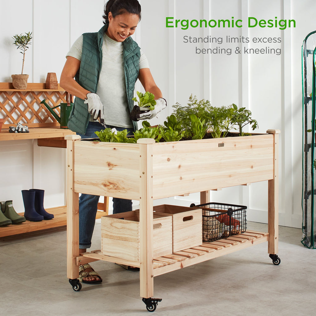 Mobile Raised Garden Bed Elevated Planter w/ Wheels Shelf - 48x24x32in