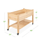 Mobile Raised Garden Bed Elevated Planter w/ Wheels Shelf - 48x24x32in