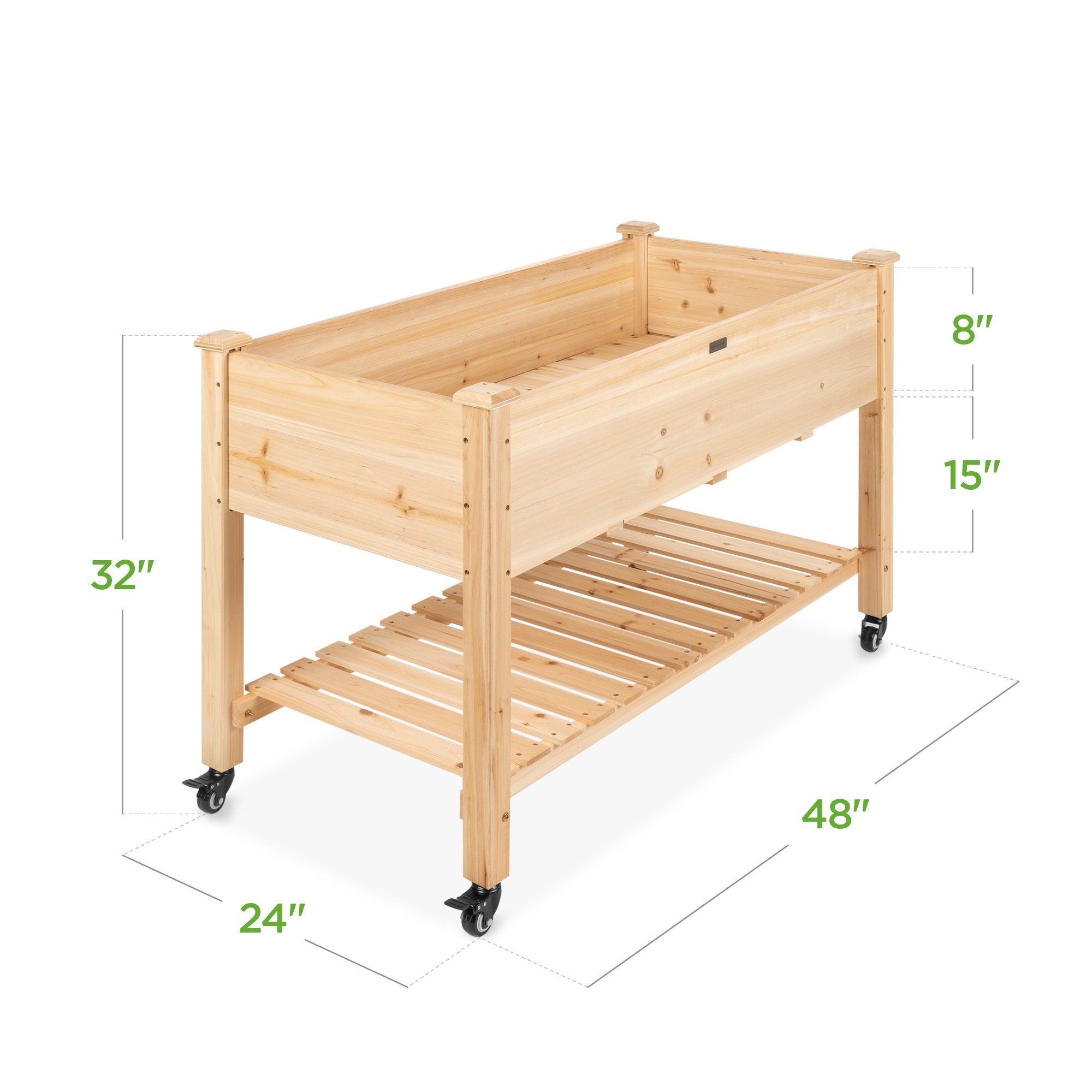 Mobile Raised Garden Bed Elevated Planter w/ Wheels Shelf - 48x24x32in