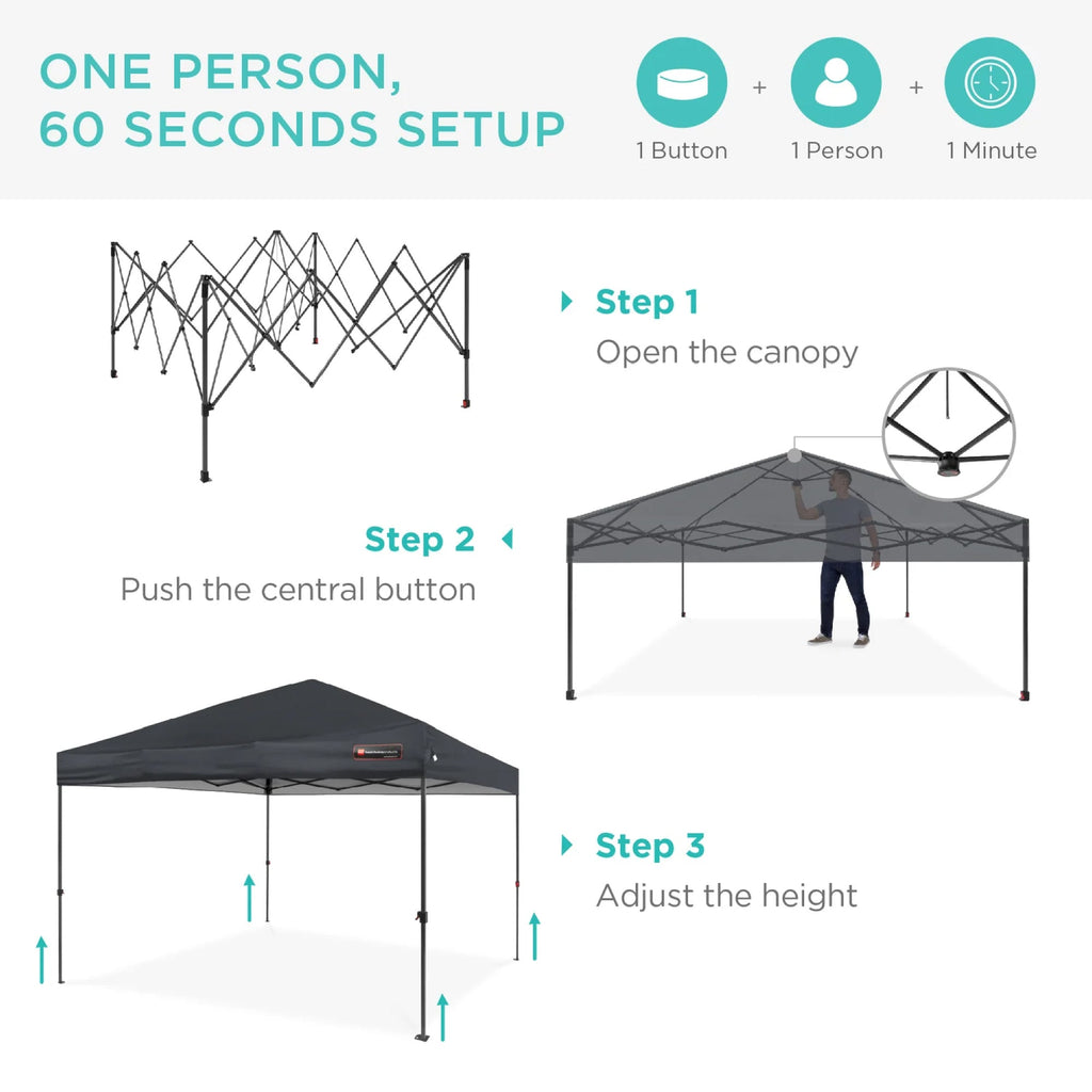 One-Person Setup Instant Pop Up Canopy w/ Case 4 Weight Bags - 10x10ft