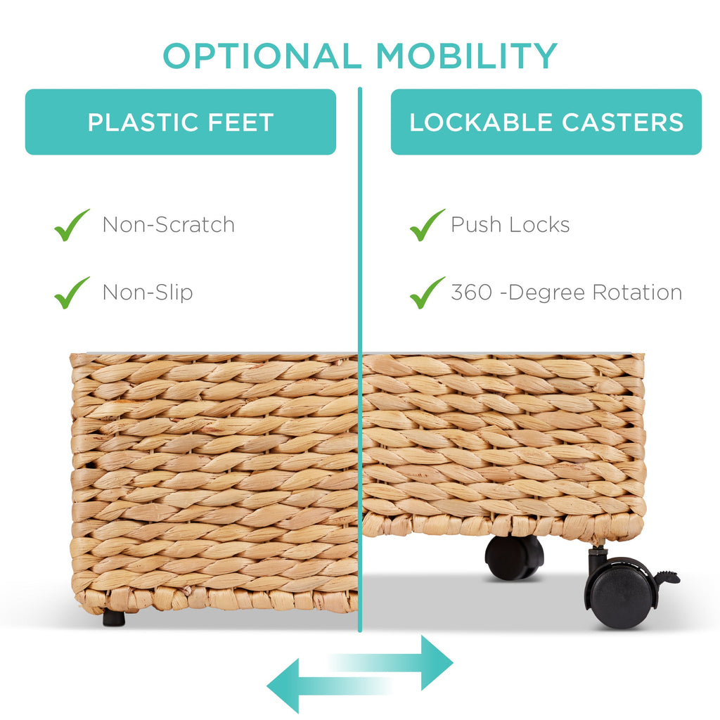 Mobile Water Hyacinth Rolling Filing Cabinet Storage Basket w/ Lid Wheels