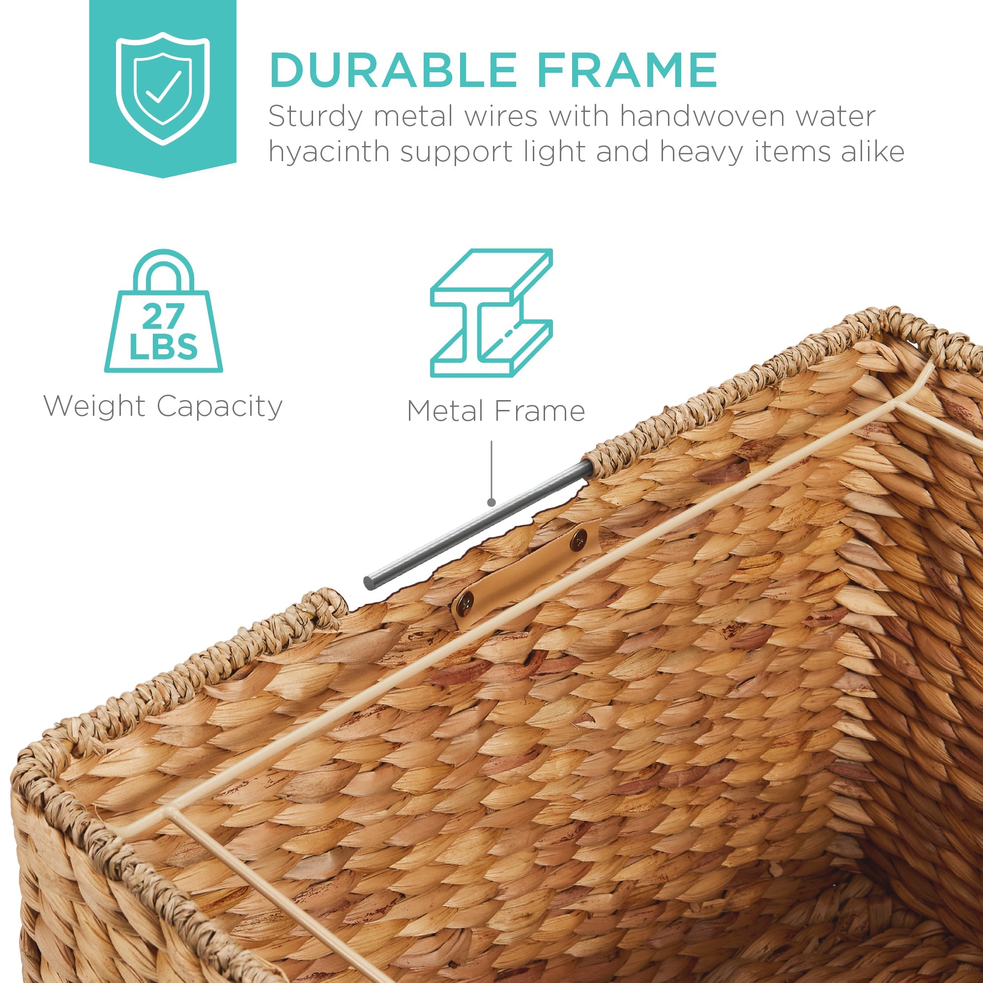 Mobile Water Hyacinth Rolling Filing Cabinet Storage Basket w/ Lid Wheels