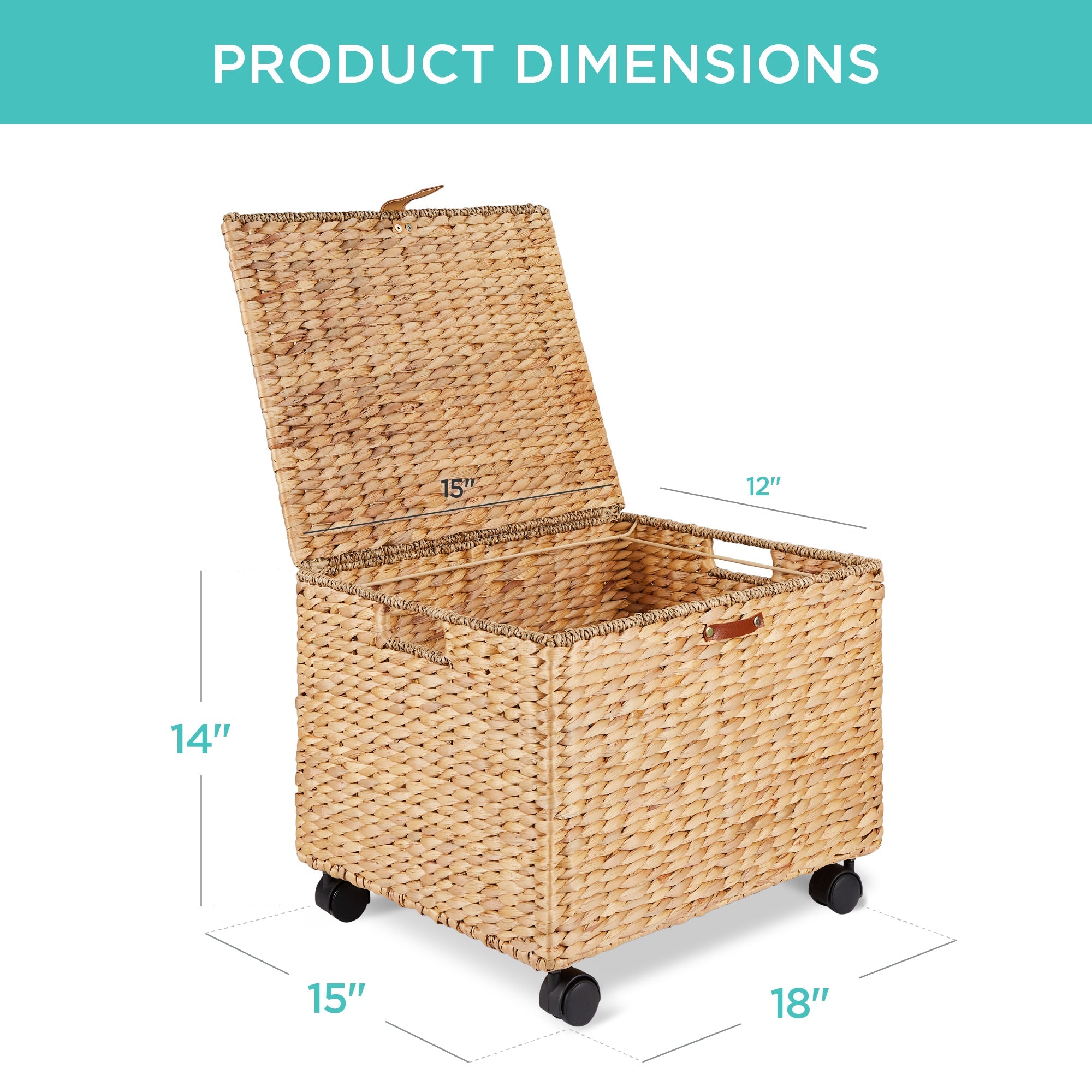 Mobile Water Hyacinth Rolling Filing Cabinet Storage Basket w/ Lid Wheels