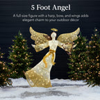Lighted Outdoor Angel Christmas Decoration w/ 140 Lights Harp Stakes - 5ft