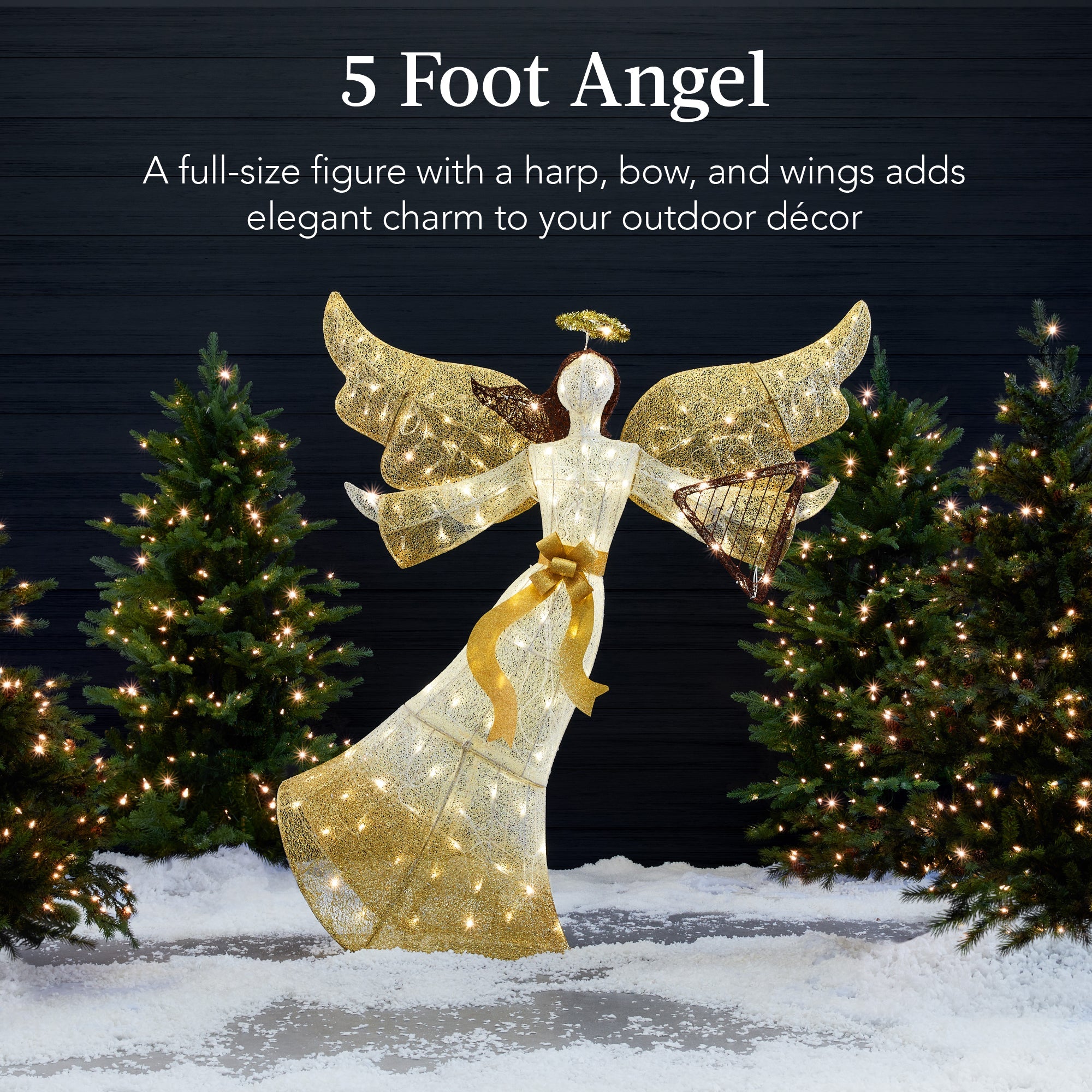 Lighted Outdoor Angel Christmas Decoration w/ 140 Lights Harp Stakes - 5ft