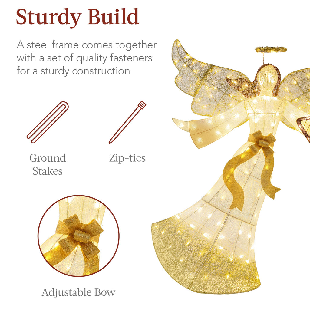 Lighted Outdoor Angel Christmas Decoration w/ 140 Lights Harp Stakes - 5ft