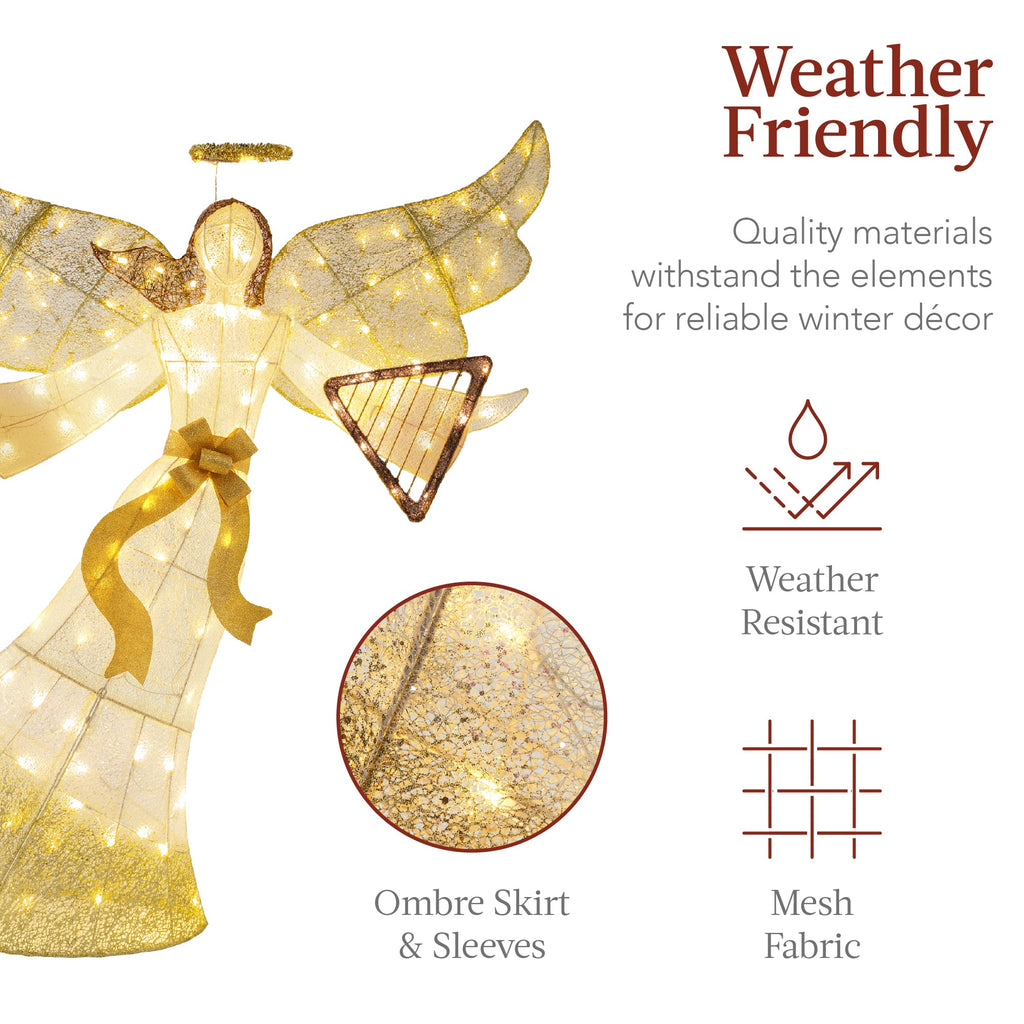 Lighted Outdoor Angel Christmas Decoration w/ 140 Lights Harp Stakes - 5ft