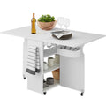 Multipurpose Folding Table w/ Wheels 3 Storage Shelves Cubby Handle