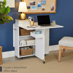 Multipurpose Folding Table w/ Wheels 3 Storage Shelves Cubby Handle