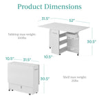 Multipurpose Folding Table w/ Wheels 3 Storage Shelves Cubby Handle