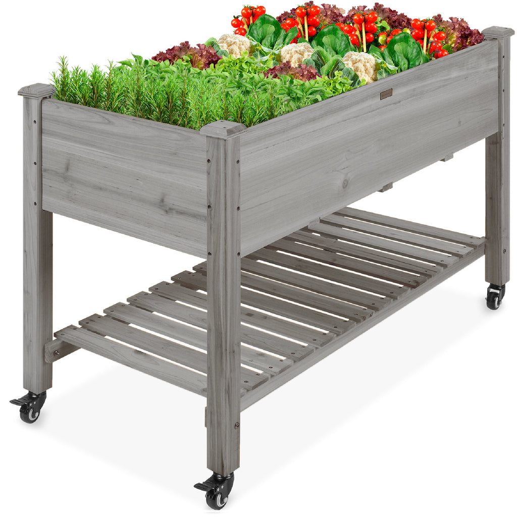 Mobile Raised Garden Bed Elevated Planter w/ Wheels Shelf - 48x24x32in