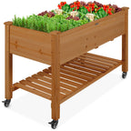 Mobile Raised Garden Bed Elevated Planter w/ Wheels Shelf - 48x24x32in