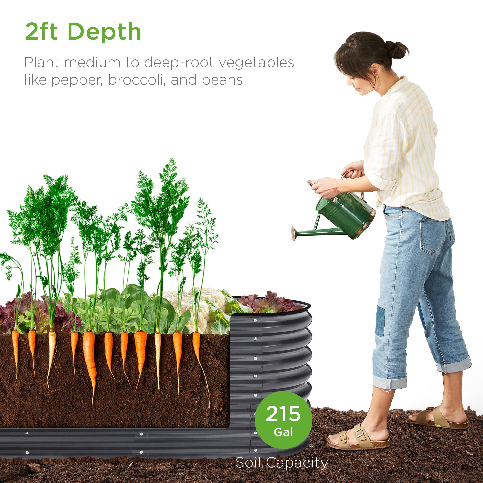 Metal Raised Garden Bed Oval Outdoor Planter Box for Vegetables - 8x2x2ft