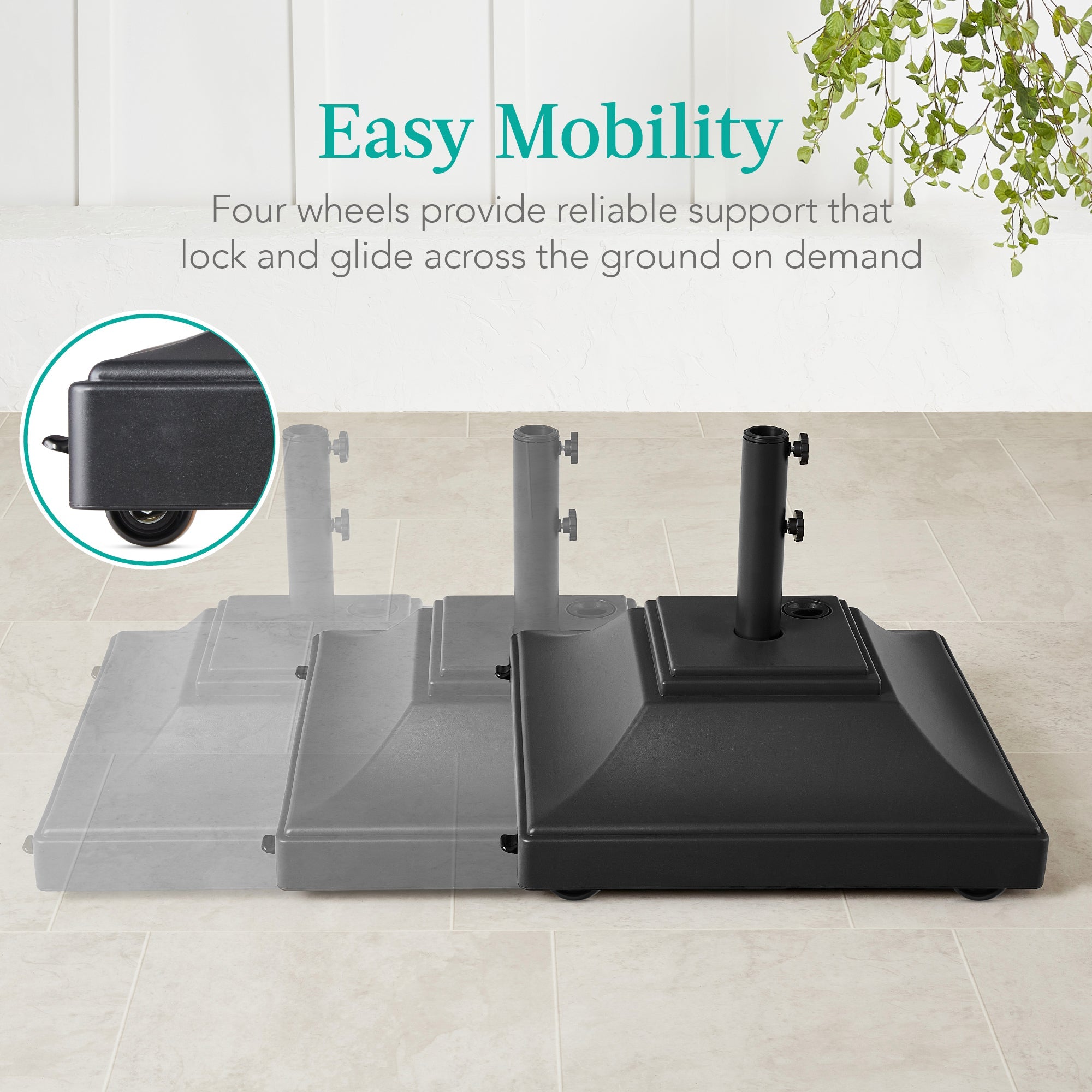 Mobile Umbrella Base Fillable Stand w/ 4 Wheels 2 Locks 120lb Capacity