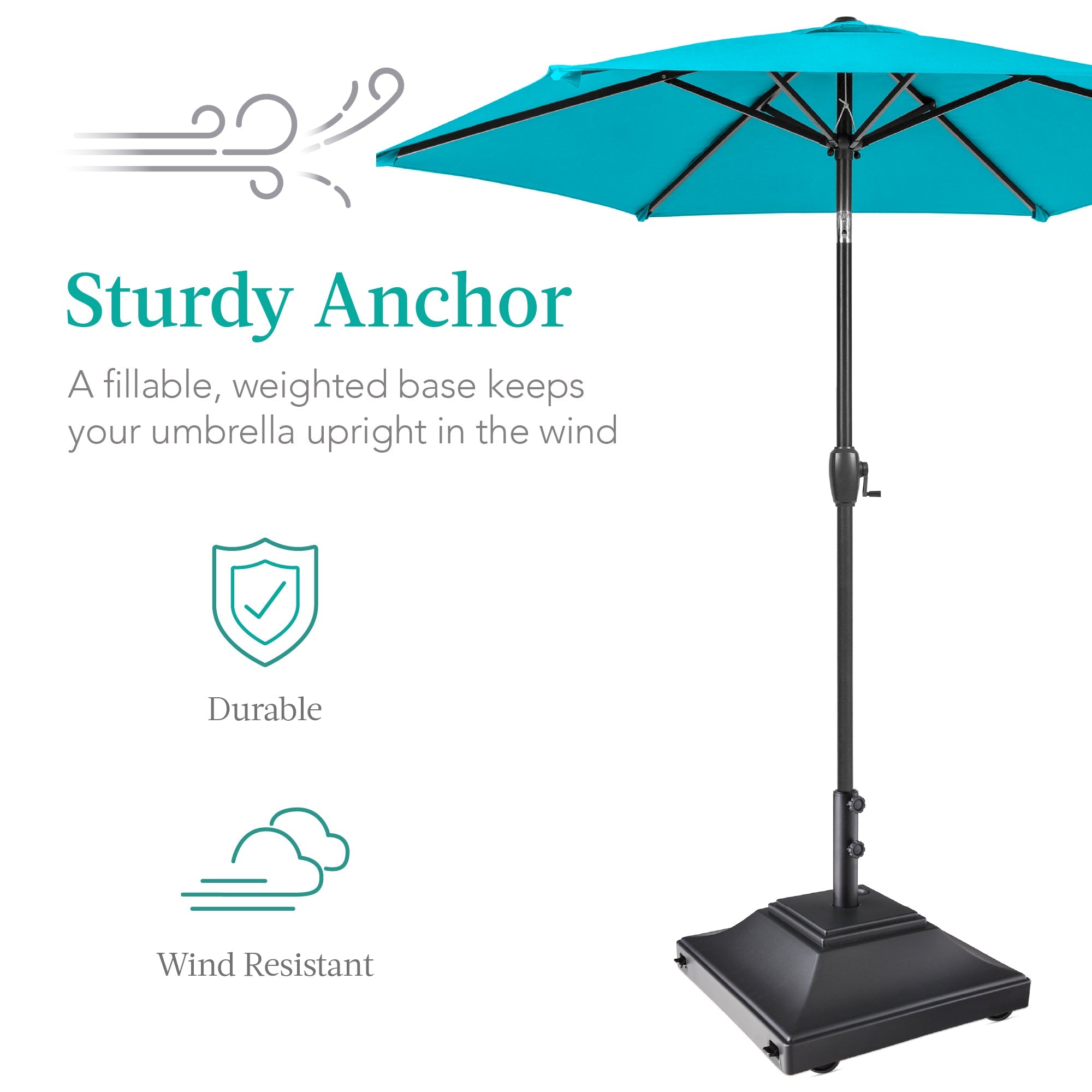 Mobile Umbrella Base Fillable Stand w/ 4 Wheels 2 Locks 120lb Capacity