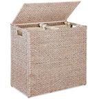 Large Water Hyacinth Double Laundry Hamper Basket w/ 2 Liner Bags