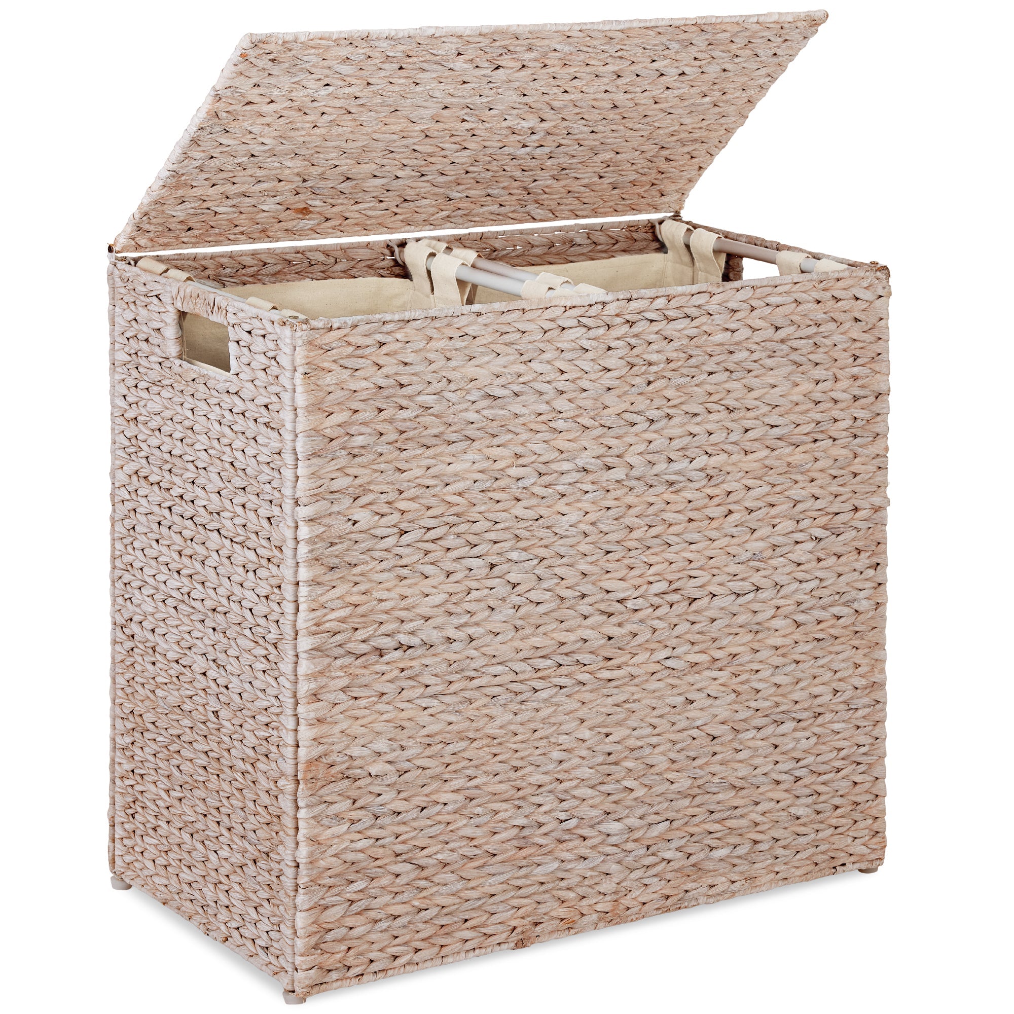 Large Water Hyacinth Double Laundry Hamper Basket w/ 2 Liner Bags