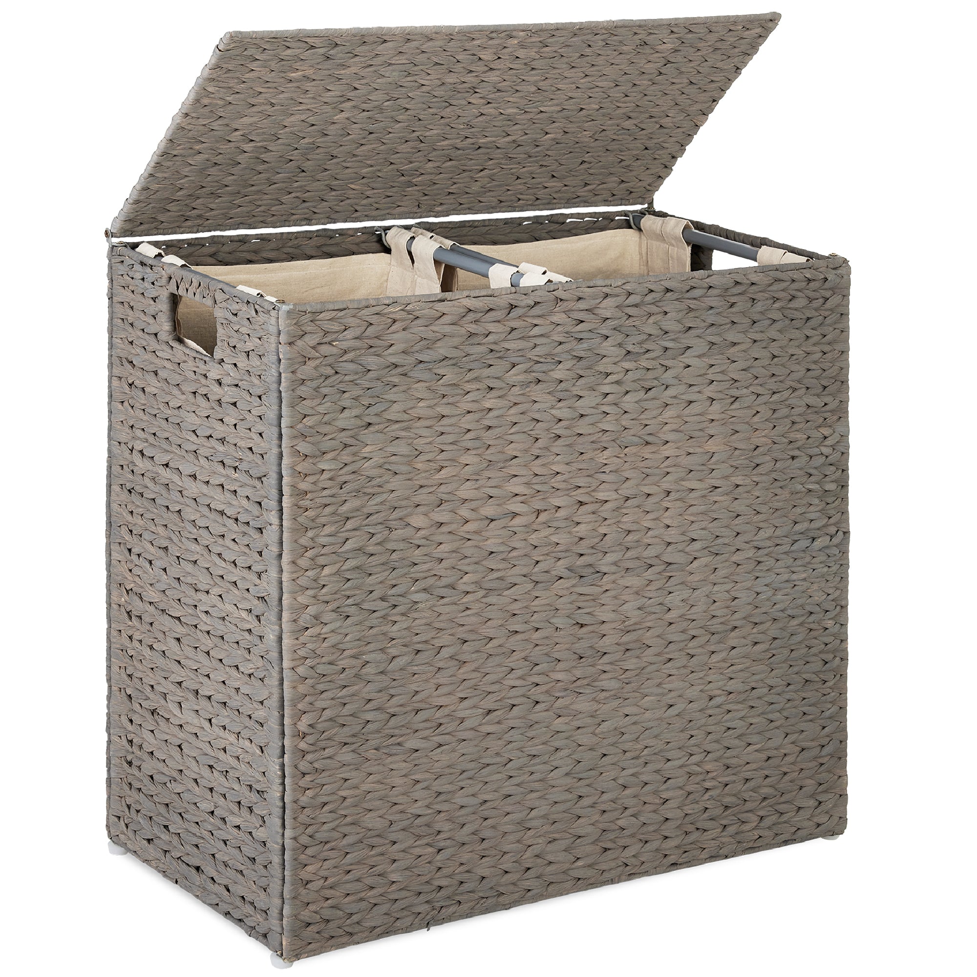 Large Water Hyacinth Double Laundry Hamper Basket w/ 2 Liner Bags