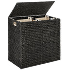 Large Water Hyacinth Double Laundry Hamper Basket w/ 2 Liner Bags
