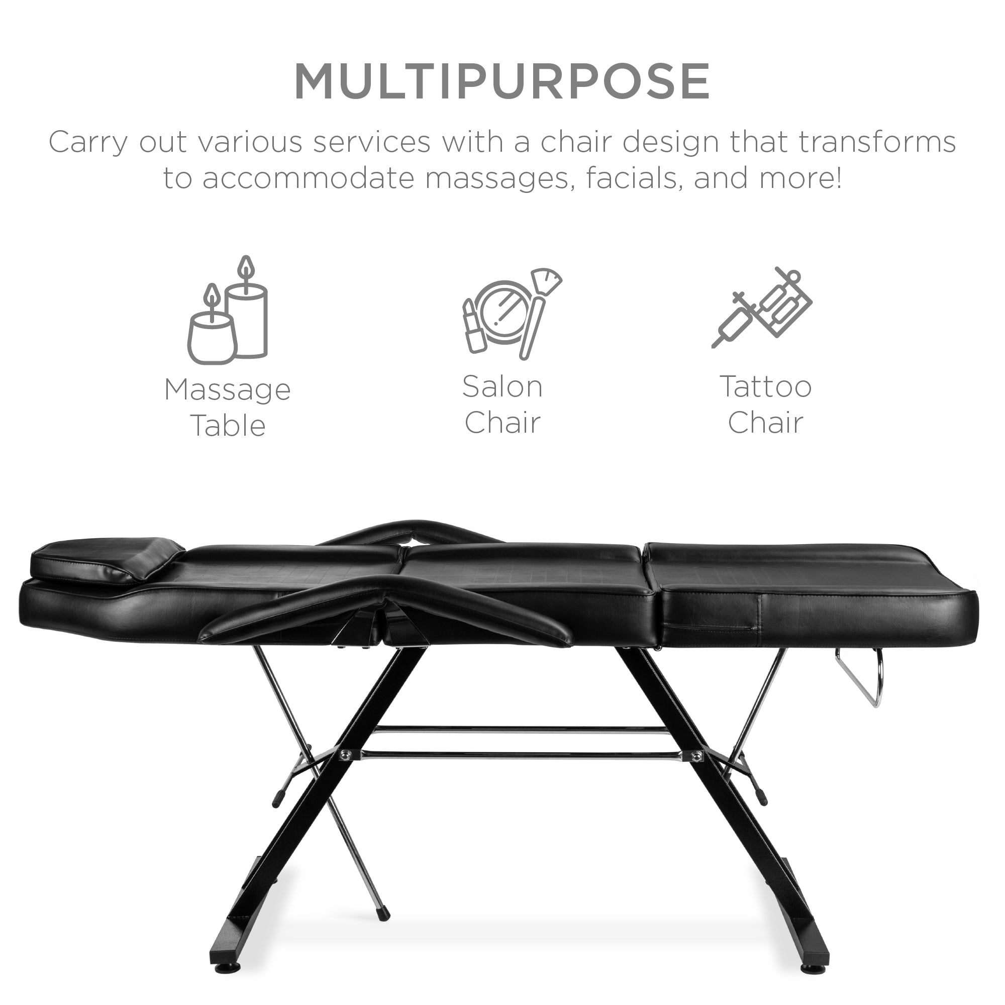 Multipurpose Massage Bed Spa & Salon Chair w/ Hydraulic Stool - 71in