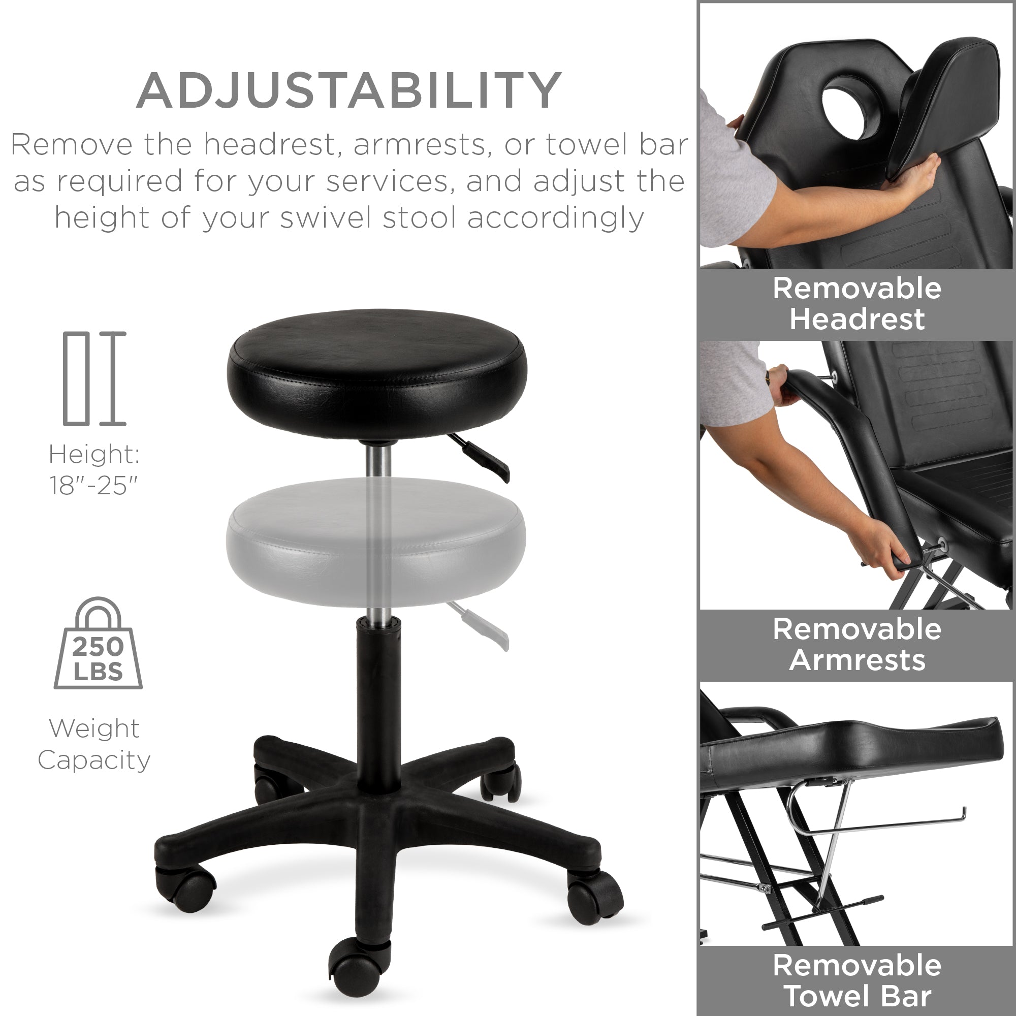 Multipurpose Massage Bed Spa & Salon Chair w/ Hydraulic Stool - 71in
