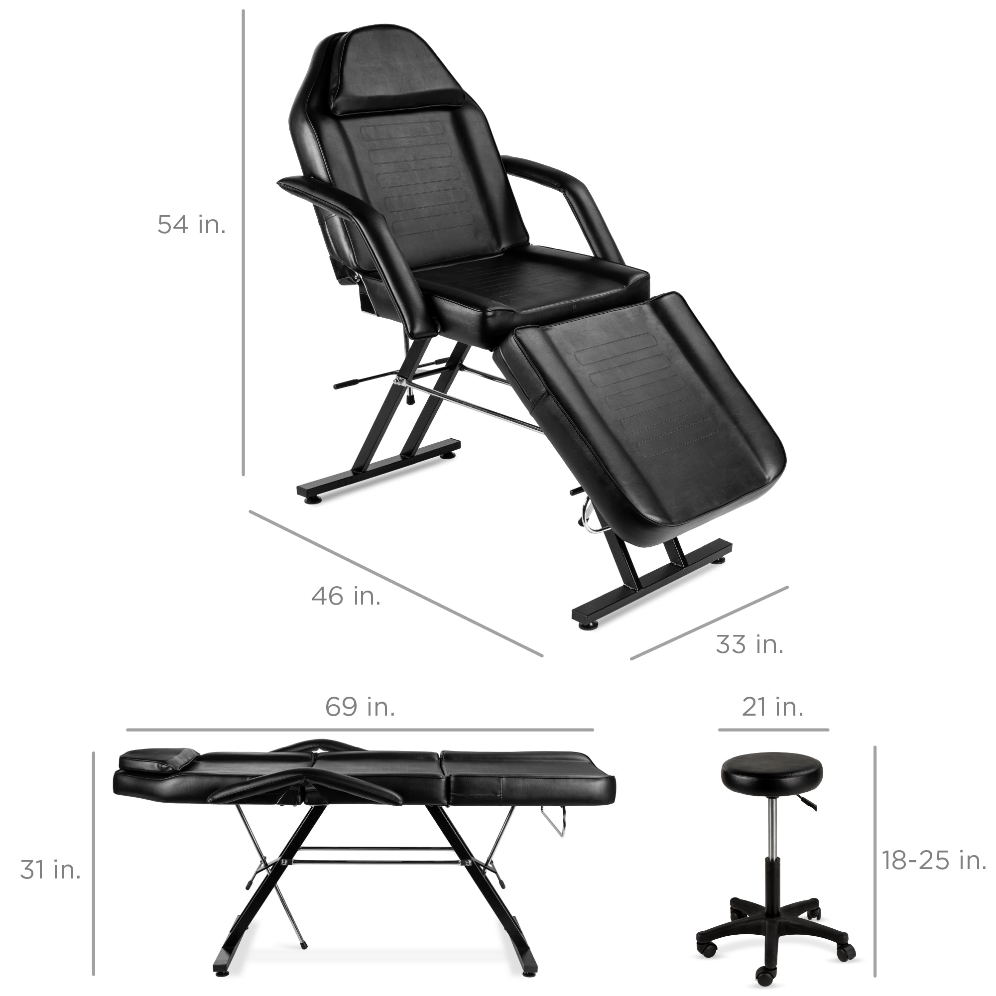 Multipurpose Massage Bed Spa & Salon Chair w/ Hydraulic Stool - 71in