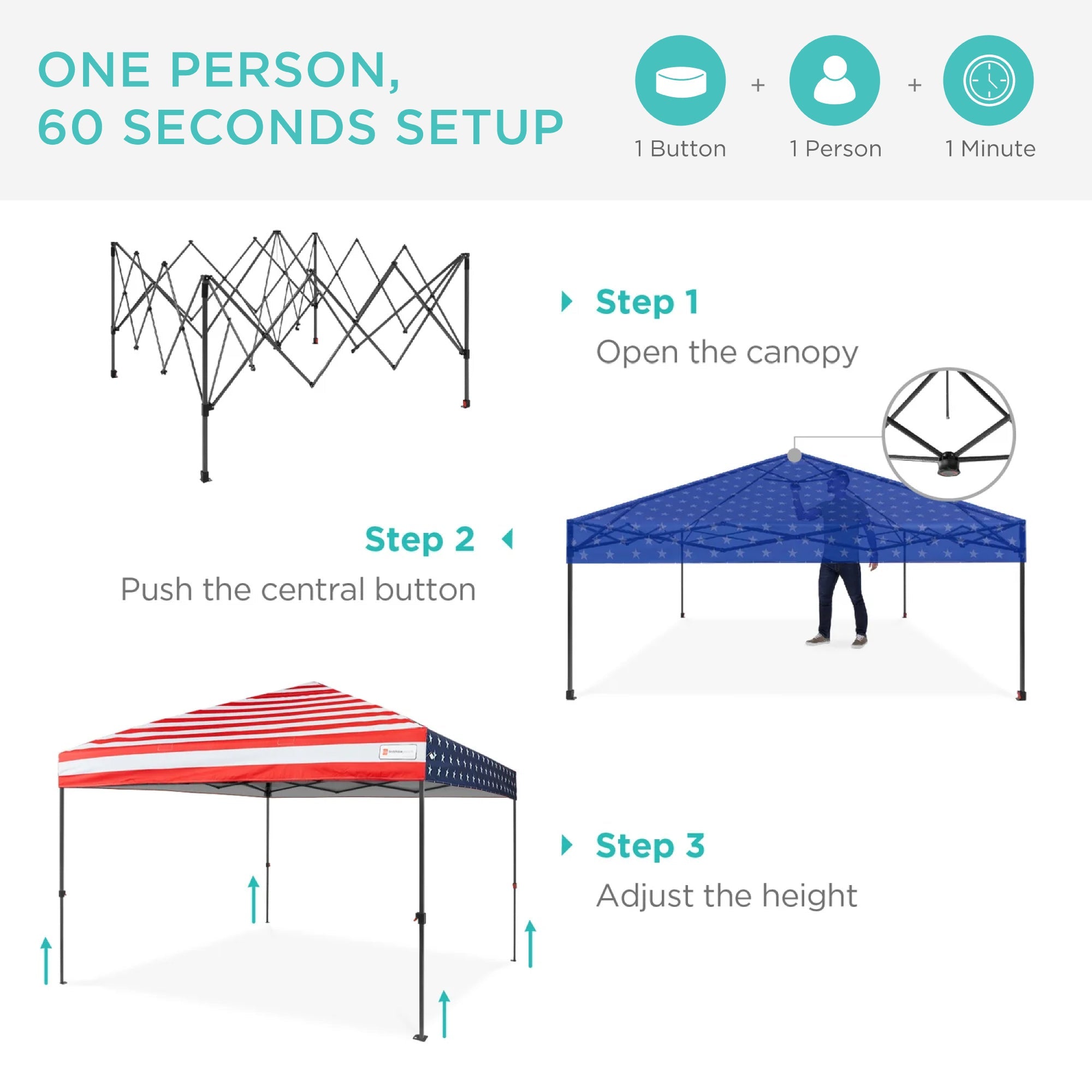 One-Person Setup Instant Pop Up Canopy w/ Case 4 Weight Bags - 8x8ft