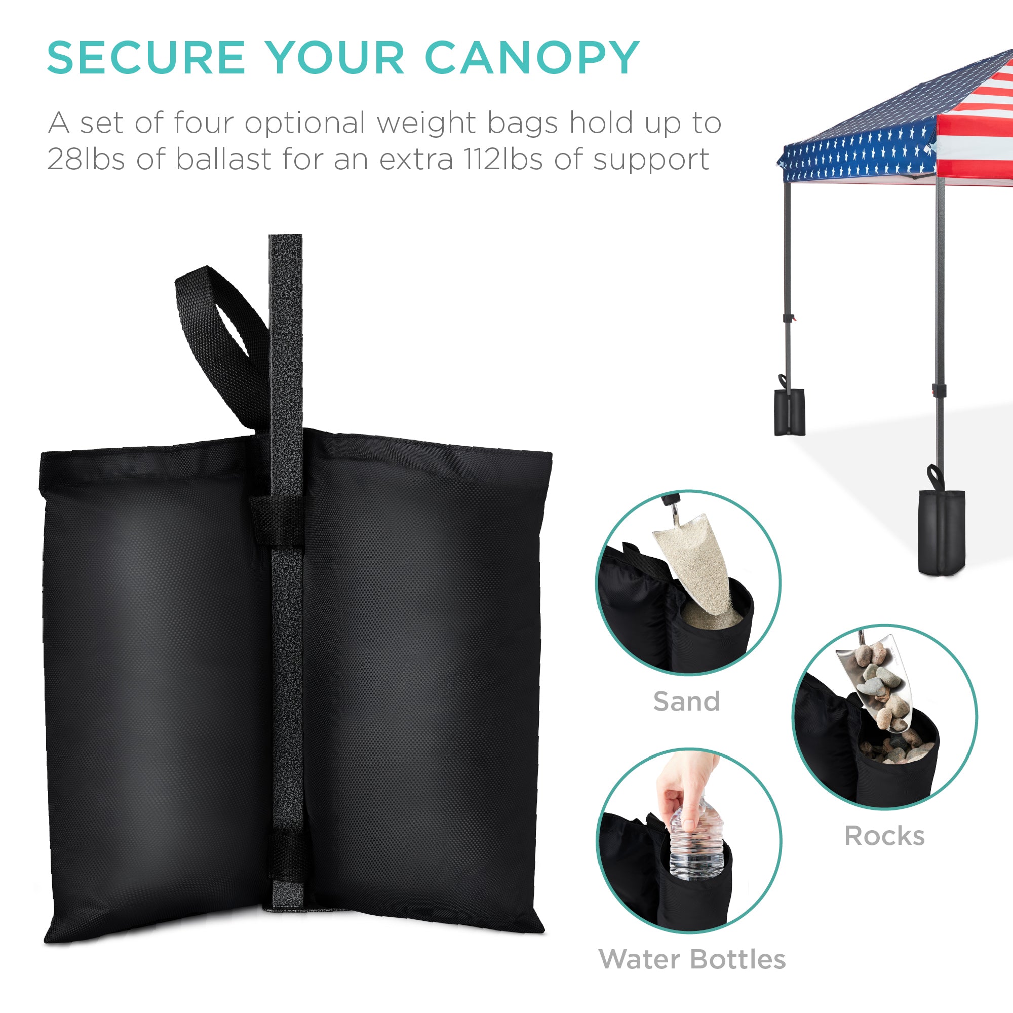 One-Person Setup Instant Pop Up Canopy w/ Case 4 Weight Bags - 8x8ft