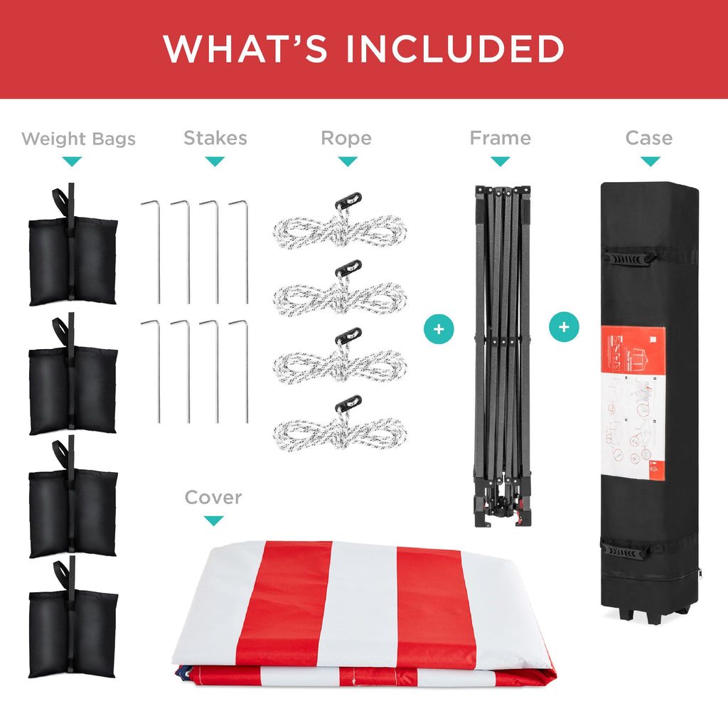 One-Person Setup Instant Pop Up Canopy w/ Case 4 Weight Bags - 8x8ft