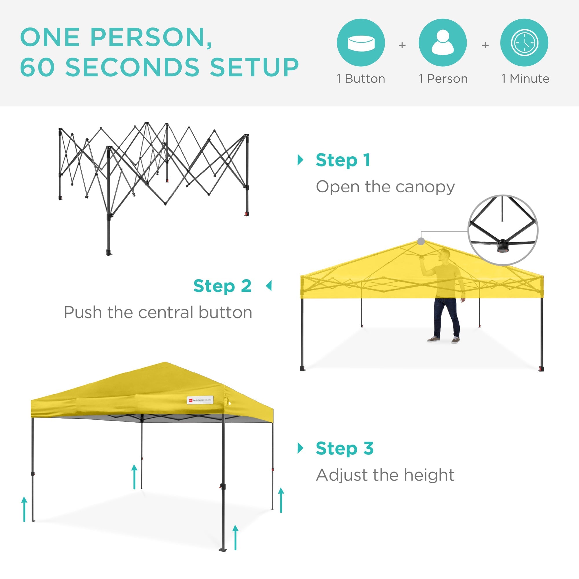One-Person Setup Instant Pop Up Canopy w/ Case 4 Weight Bags - 12x12ft