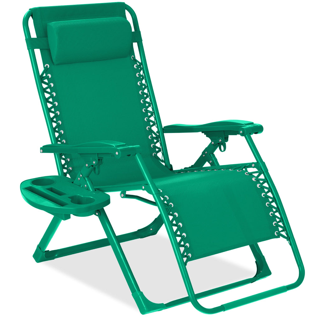 Monochromatic Zero Gravity Patio Chair Recliner w/ Side Tray Headrest