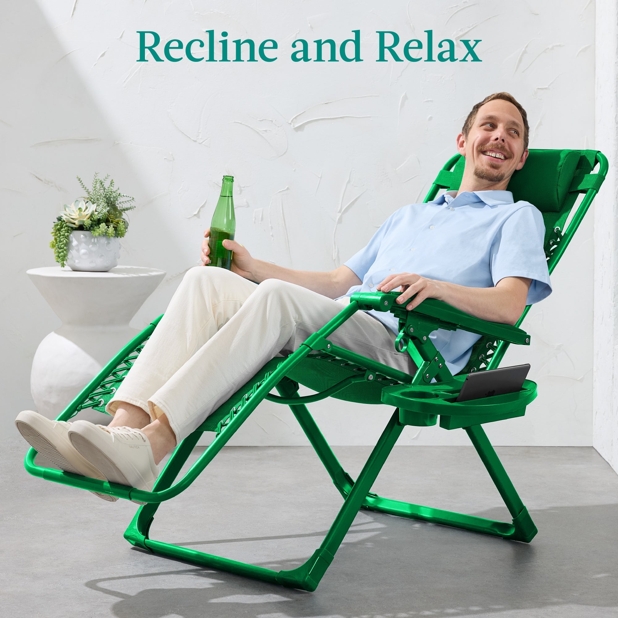 Monochromatic Zero Gravity Patio Chair Recliner w/ Side Tray Headrest