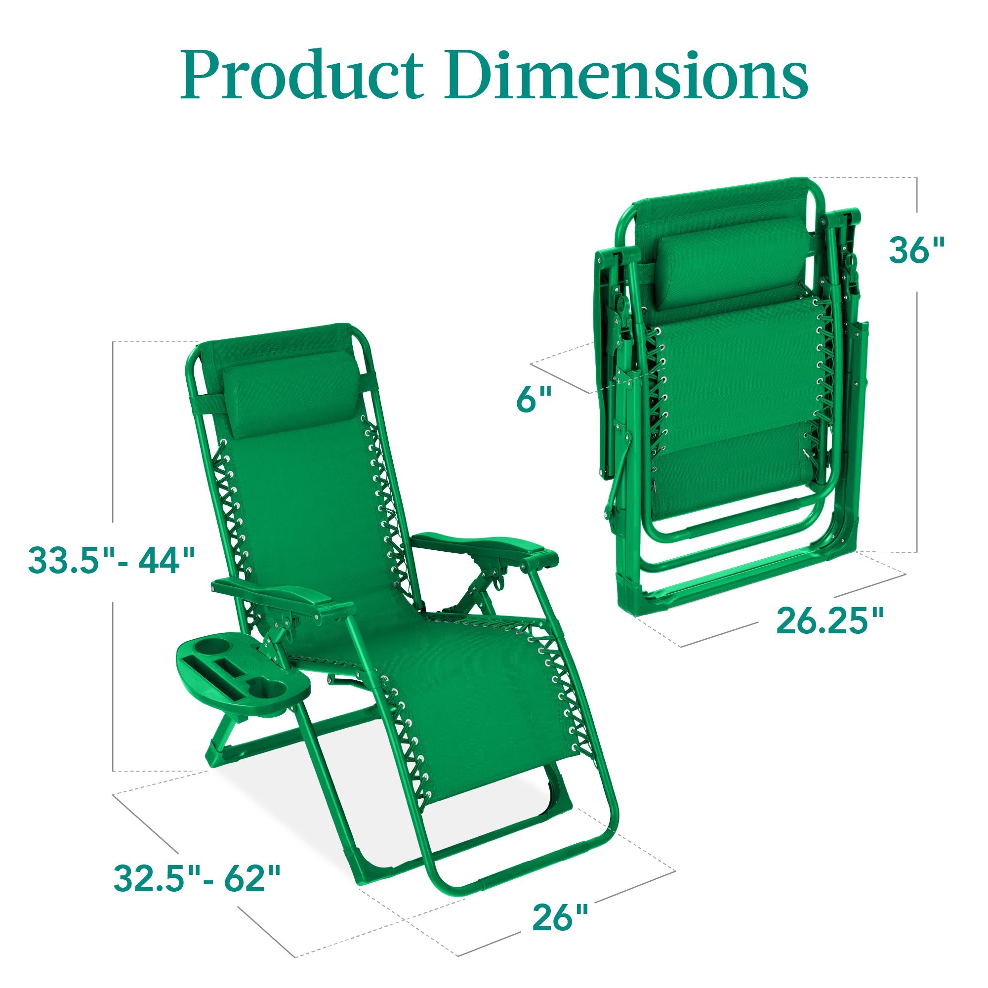 Monochromatic Zero Gravity Patio Chair Recliner w/ Side Tray Headrest