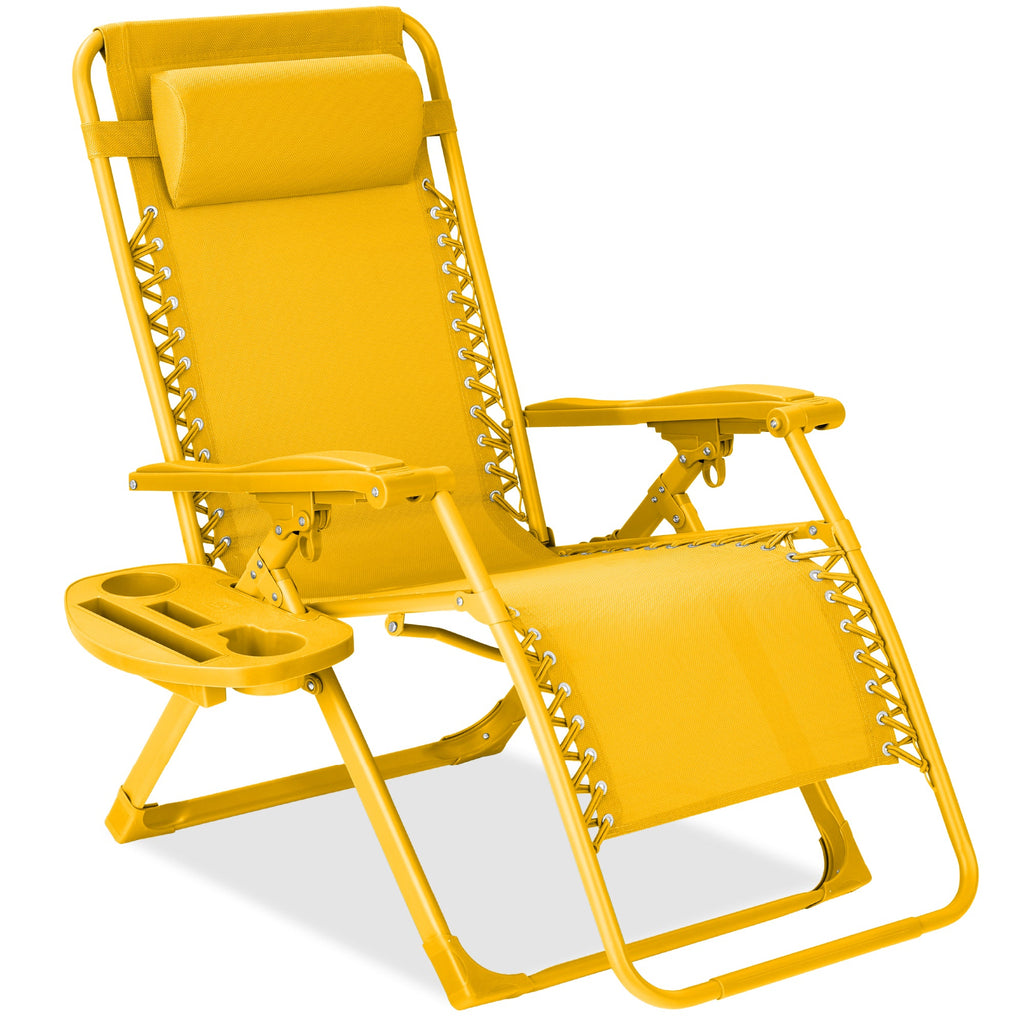 Monochromatic Zero Gravity Patio Chair Recliner w/ Side Tray Headrest